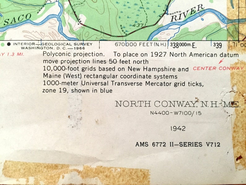 White Mountains New Hampshire 1942 US Geological Survey Topographic Map \u2013 Chatham NH Ski Bartlett Jackson Antique North Conway Albany