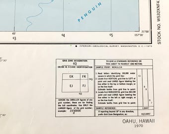 お値下げ　額装品　1670年頃　J.オーギルビー　「カーボべルデ諸島」海図 アンティーク オアフ島、ハワイ、1970 米国地質調査所地形図