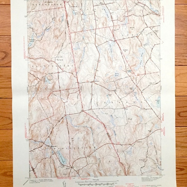 Antique Marlborough, Connecticut 1944 US Geological Survey Topographic Map – Glastonbury, Andover, Hebron, Bolton, Marlboro, Manchester, CT