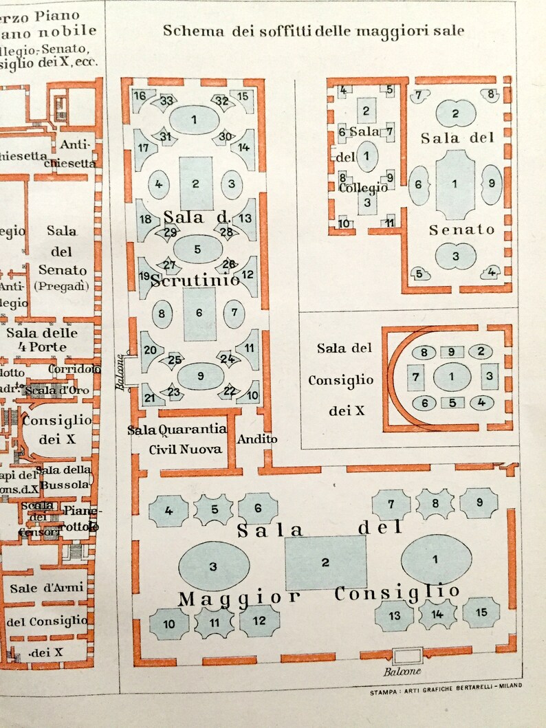 Antique 1937 Doge's Palace Venice Italy Floor Plan from Etsy