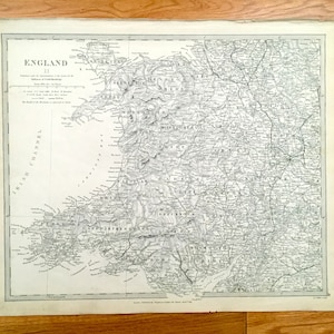Antike 1831 Wales & England Karte von SDUK Atlas - Vereinigtes Königreich, Großbritannien, Cardiff, Newport, Swansea, Pembroke, Shire, Cardigan, UK