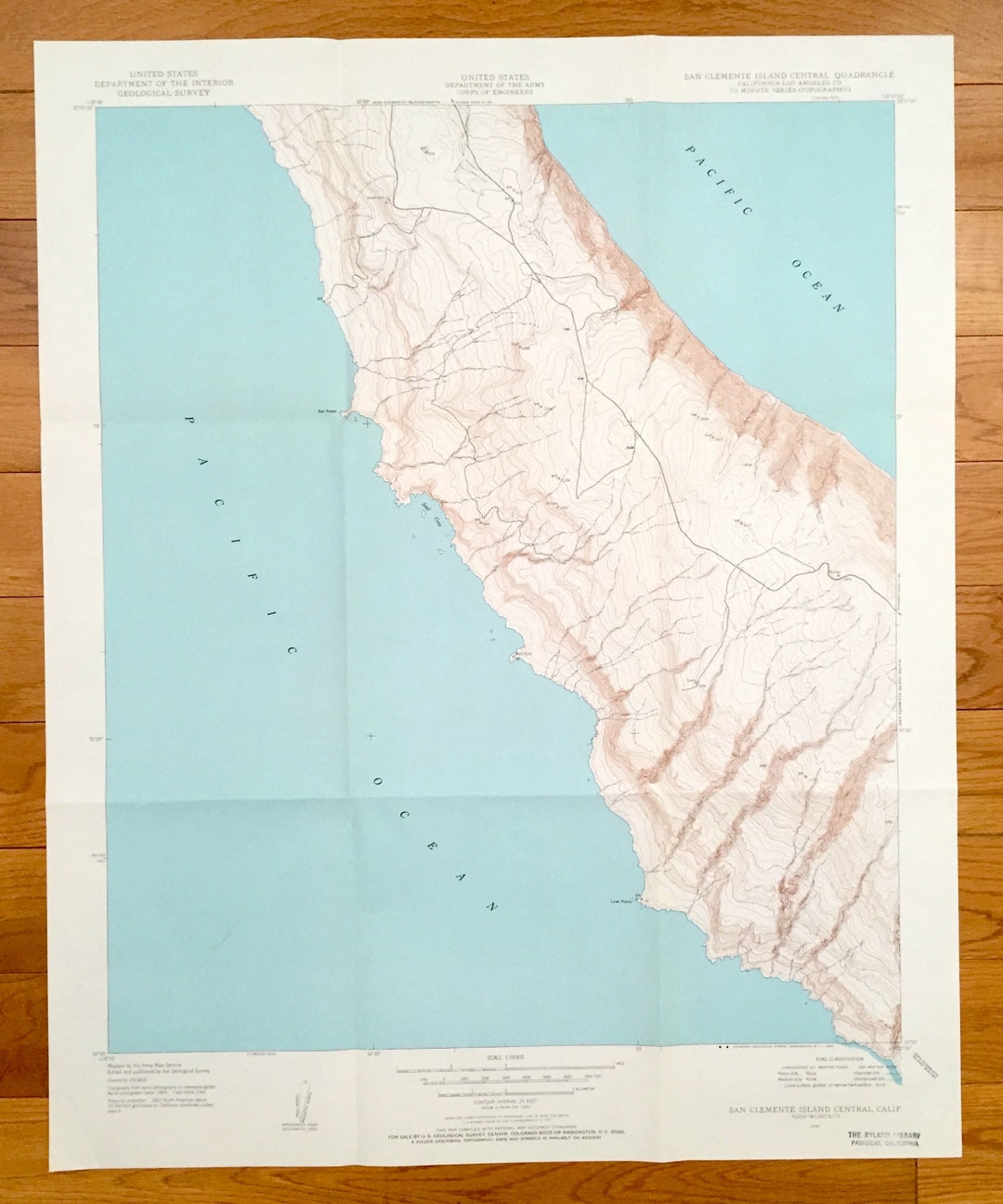 Antique San Clemente Island Central, California 1943 US Geological Survey Topographic Map Los