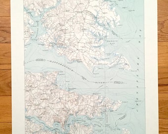 Antique Kilmarnock, Virginia 1916 US Geological Survey Topographic Map – Irvington, Whitestone, Deltaville, Rappahannock, Chesapeake Bay, VA