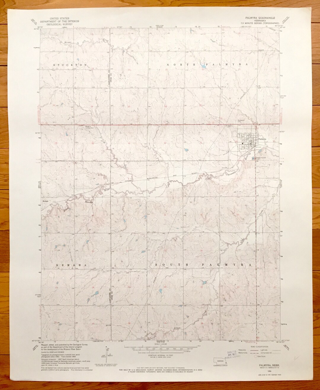 Antique Palmyra, Nebraska 1966 US Geological Survey Topographic Map