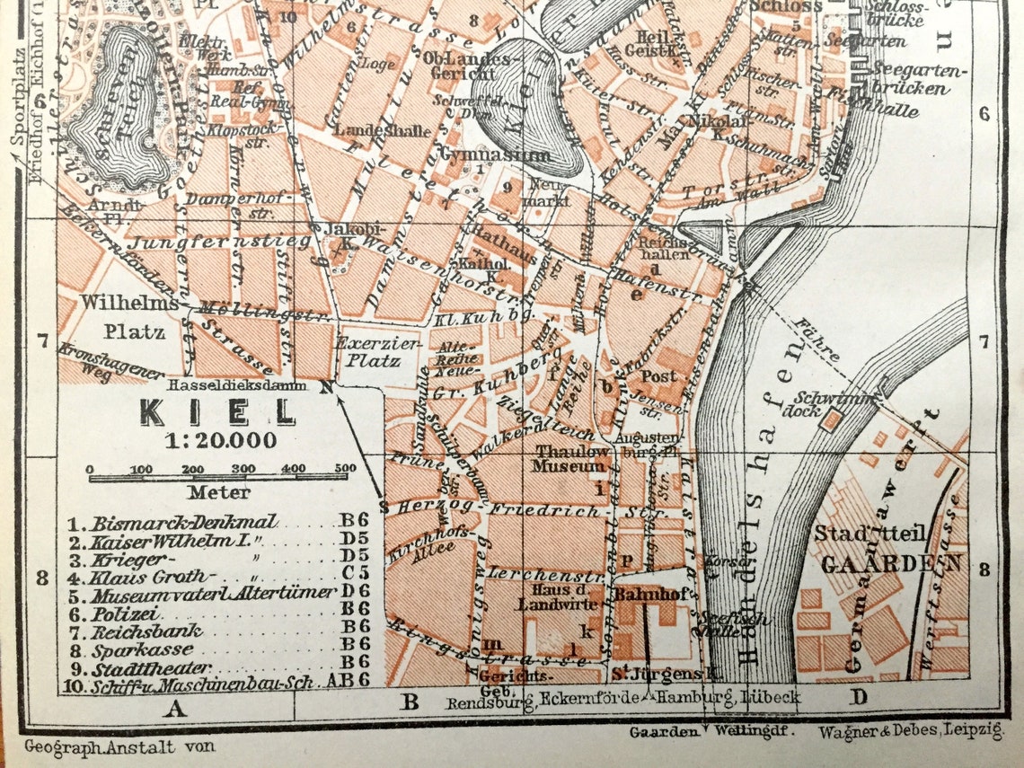 Antique 1925 Kiel Germany Map From Baedekers Guide Atlas | Etsy