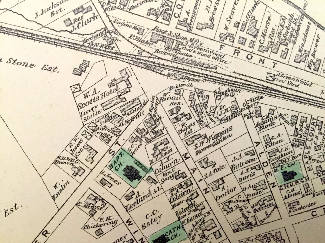 Antique 1875 Ashland Massachusetts Map From J.B. Beers Atlas Etsy UK