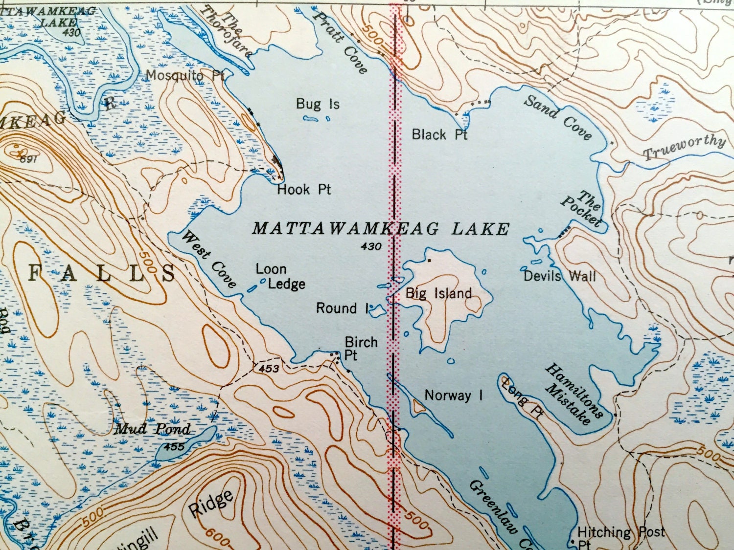 Antique Mattawamkeag Lake Maine 1943 US Geological Survey Etsy