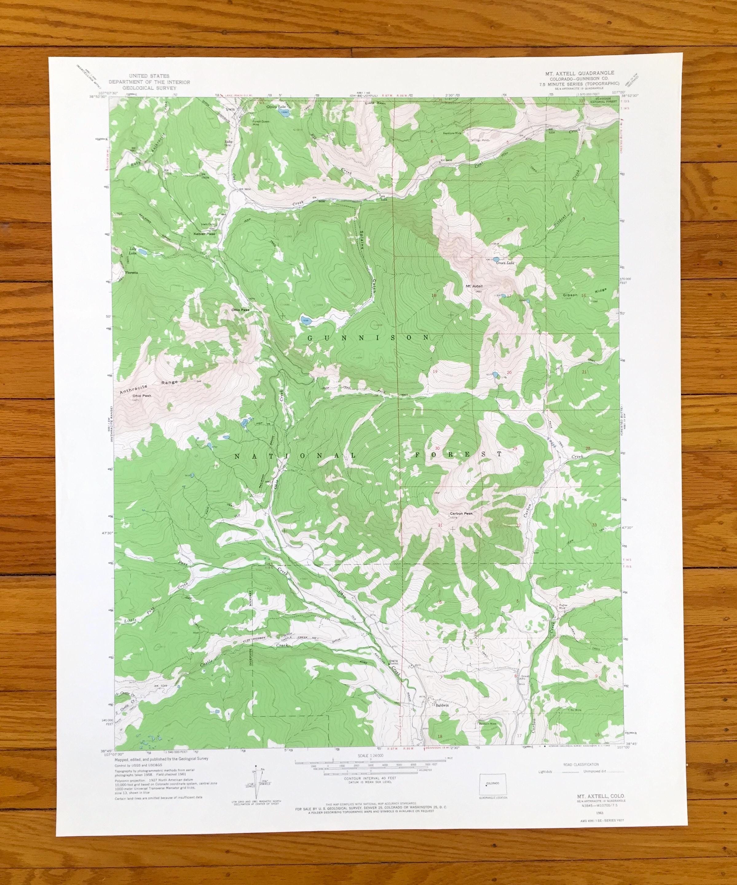 Antique Mt Axtell, Colorado 1961 US Geological Survey Topographic