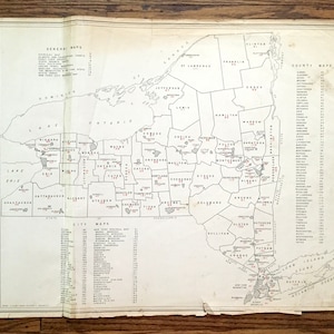 Antica mappa della contea di New York del 1941 dall'Atlante storico dello Stato di New York di WP Munger - Albany, Manhattan, Long Island, Adirondacks, NYC NY