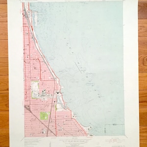 Antique Jackson Park, Illinois 1953 US Geological Survey Carte topographique - Cook County, Chicago, Lake Michigan, Northerly Island, Indiana IL