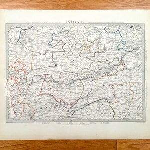 Antik 1833 Indien Karte aus SDUK Atlas – Golf von Cambay, Nagpur, Gujarat, Madhya Pradesh, Daman Silvassa, Maharashtra, Indore, Vadodara