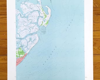 Antik Brigantine Inlet, New Jersey 1952 US Geological Survey topografisk karta — Ocean, Atlantic County, Galloway, Great Bay, Beach, Egg, NJ