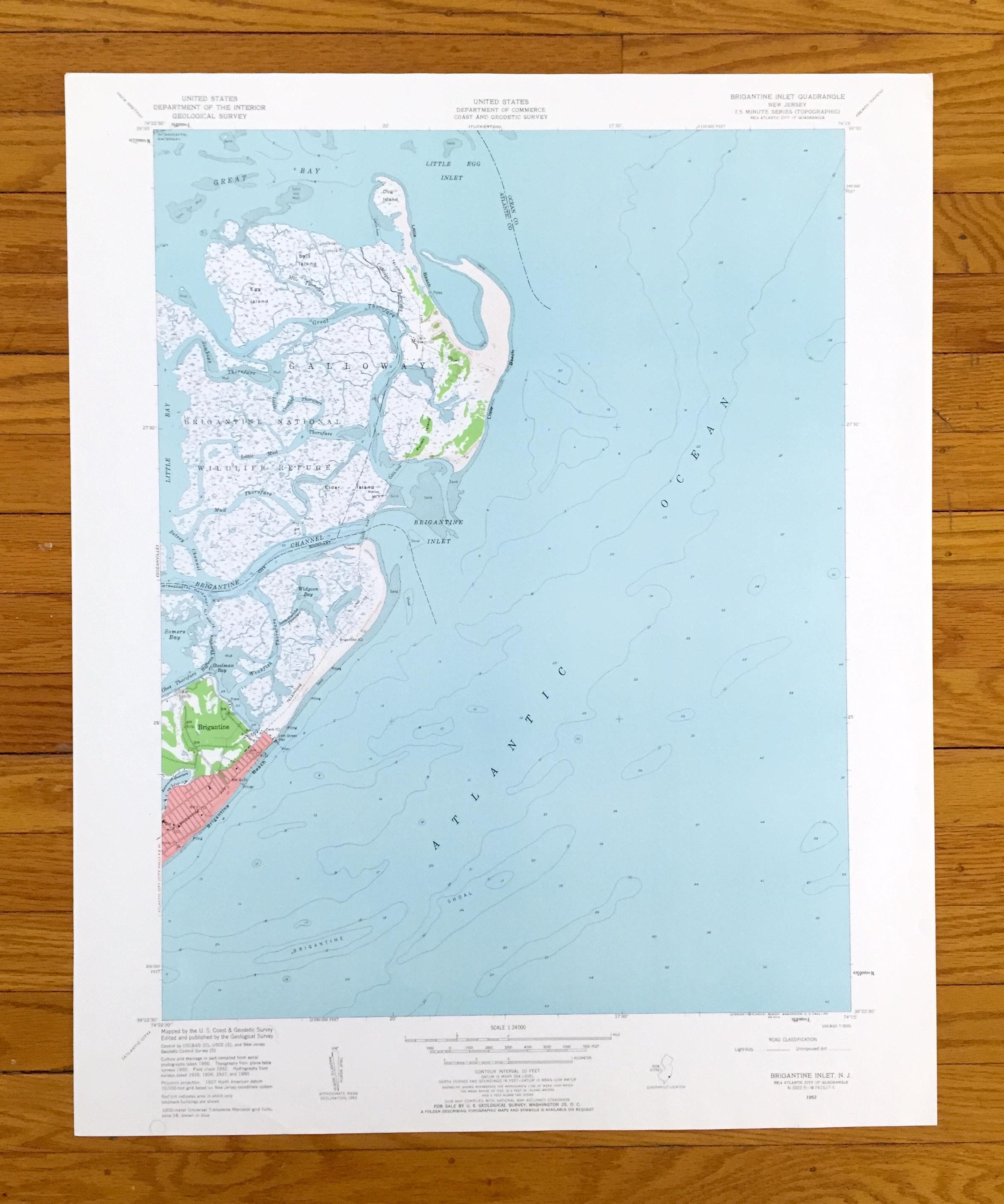Antique Brigantine Inlet, New Jersey 1952 US Geological Survey