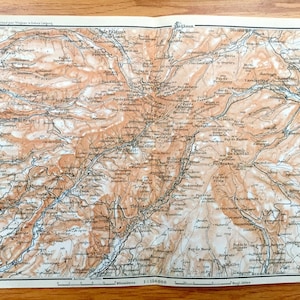 Antiguo 1914 Murat, Francia Mapa de Baedekers Guía Atlas – Velzic, Salers, le Falgoux, Dienne, le Cleux, Plomb du Cantal, Cezens, Brezons