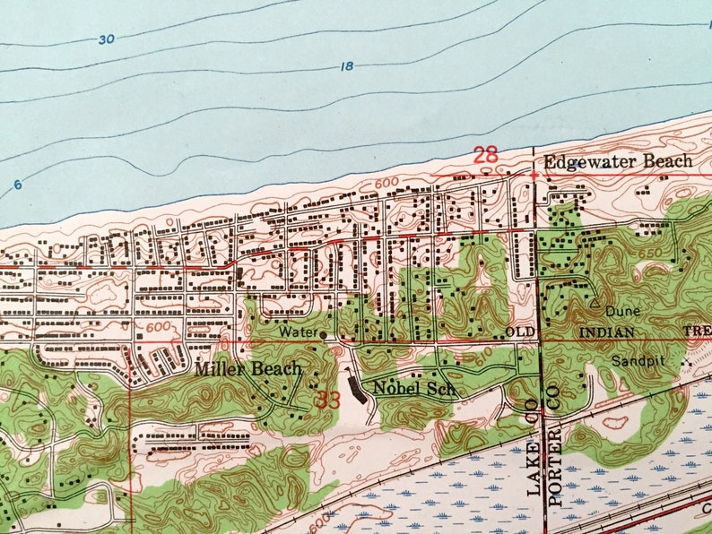Michigan Ogden Dunes Park Antique Gary in Indiana 1960 WALL SIZE US Geological Survey Topographic Map \u2013 Hobart New Chicago Lake County