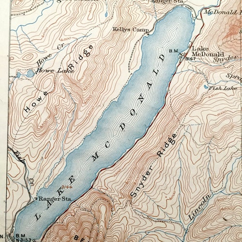 Antique Glacier National Park, Montana 1938 US Geological Survey Topographic Map shops – Lake McDonald, Livingstone Range Blackfeet Reservation MT