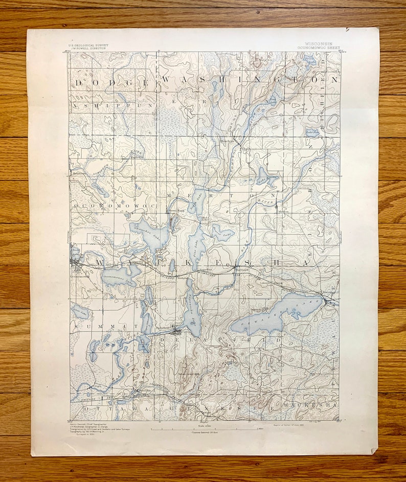 Antique Oconomowoc, Wisconsin 1892 US Geological Survey Topographic Map ...