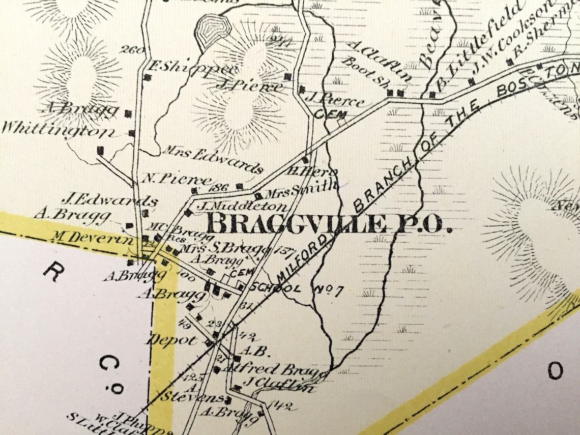 Antique 1875 Holliston Massachusetts Map from J.B. Beers Etsy