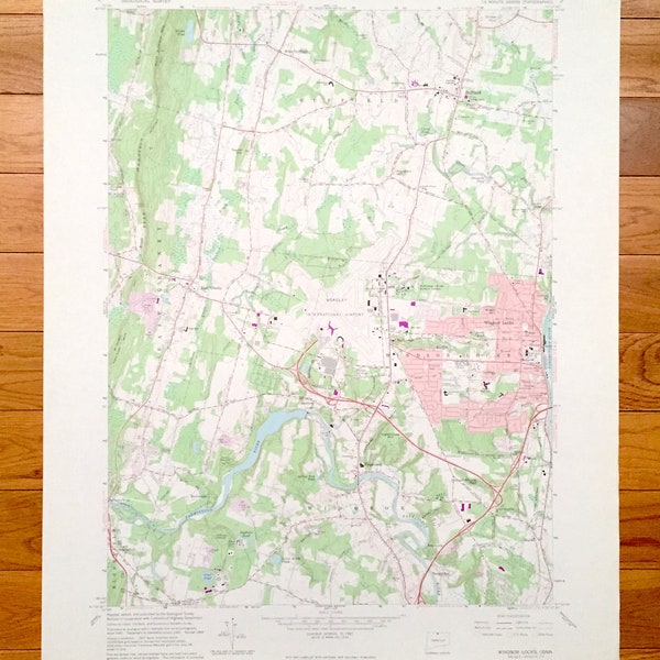 Antique Windsor Locks, Connecticut 1964 US Geological Survey Topographic Map– Hartford County, East Granby, Bloomfield, Suffield, Hayden, CT