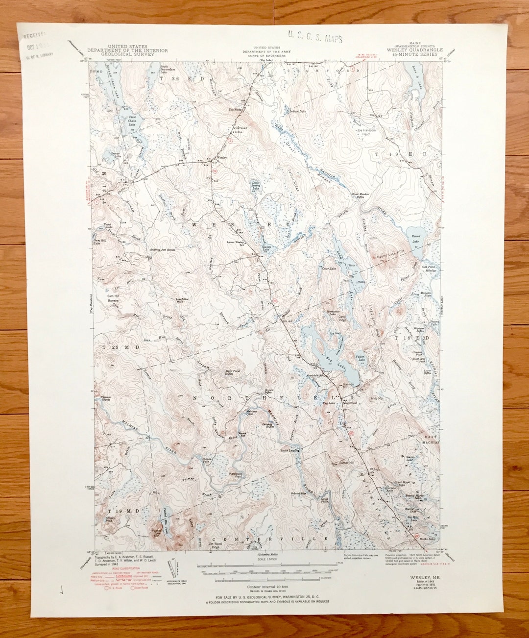 Antique Wesley Maine 1943 US Geological Survey Topographic Etsy
