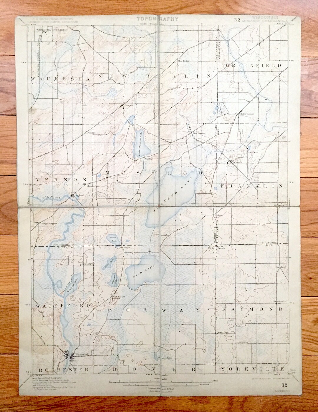 Antique Muskego, Wisconsin 1901 US Geological Survey Topographic Map