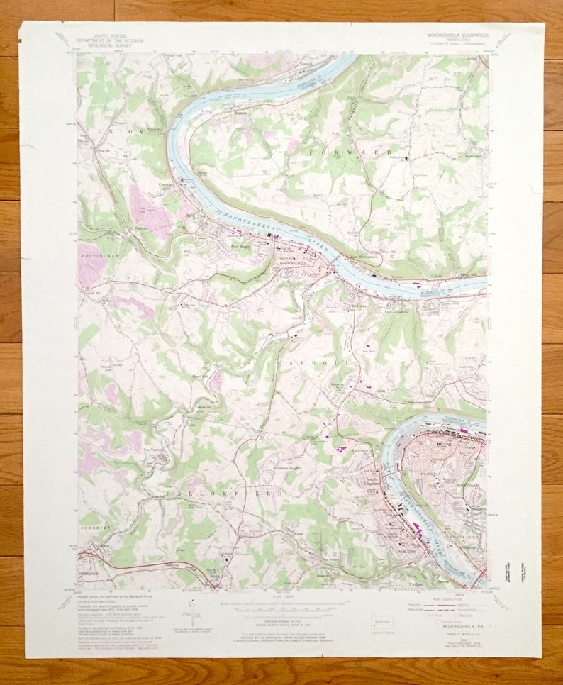 Antique Monongahela Pennsylvania 1954 US Geological Survey Etsy