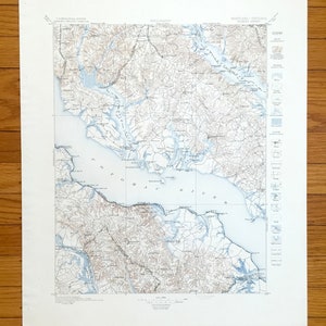 Antique Nomini, Virginia 1895 Mapa topográfico del Servicio Geológico de EE. UU. - Piney Point, río Potomac, Leonardtown, Maryland, condado de Westmoreland