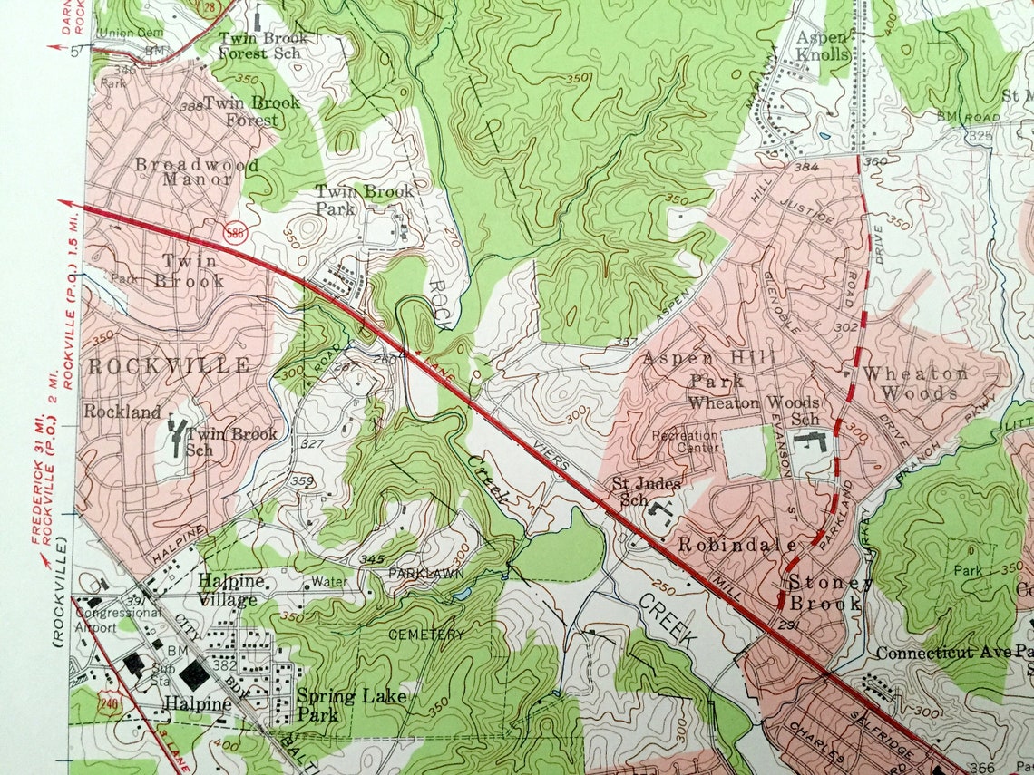 Antique Kensington Maryland 1956 Mapa topográfico del Etsy