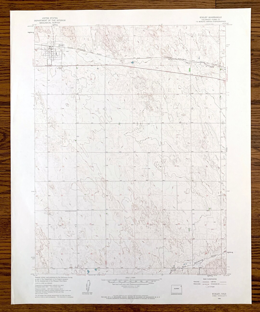 Antique Eckley, Colorado 1961 US Geological Survey Topographic Map Yuma
