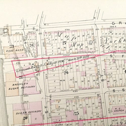Antique Williamsburg, Brooklyn 1880 GM Hopkins Atlas Map – New York City, East River Waterfront, Kent, Wythe, Berry, Bedford shops Avenue NY NYC