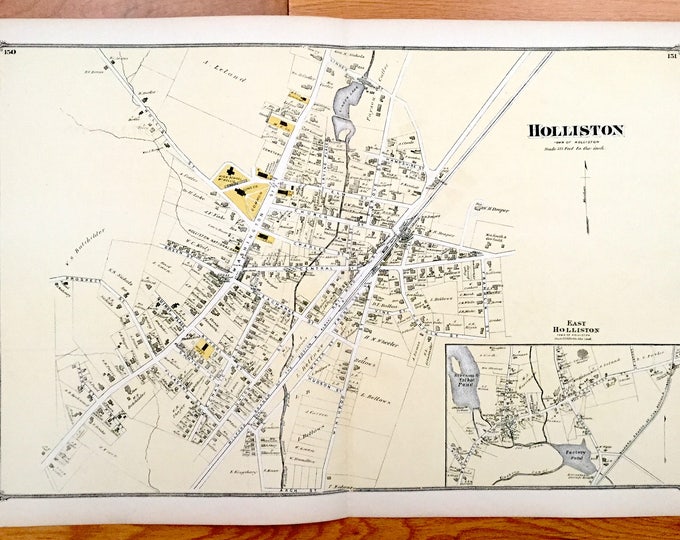 Antique 1875 Holliston Massachusetts Map From J.B. Beers Etsy