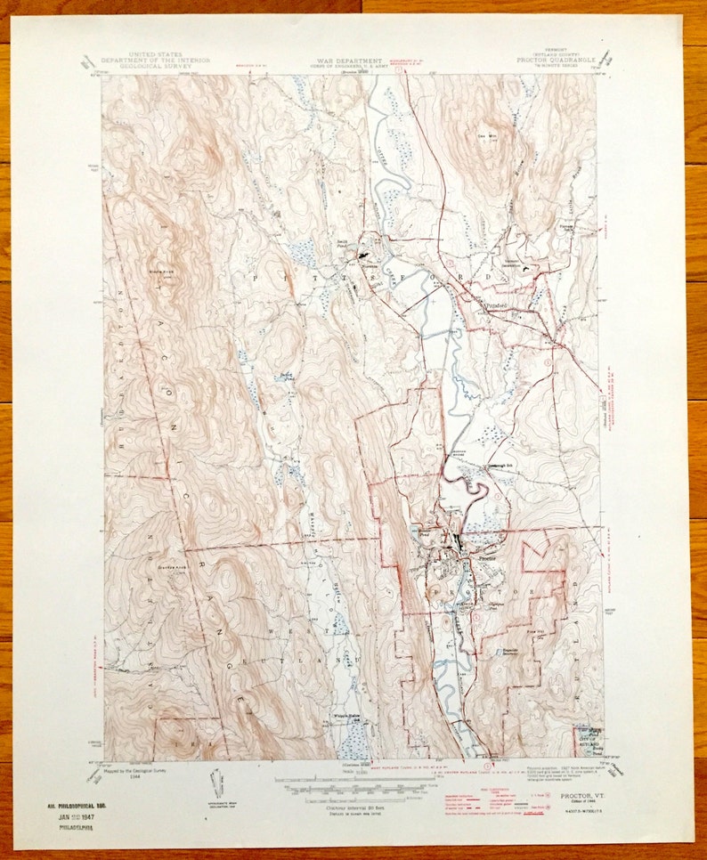 Antique Proctor Vermont 1946 US Geological Survey Topographic Etsy