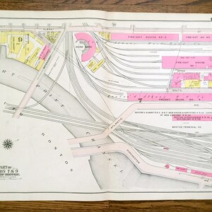 Antik 1908 Chinatown, Boston, Massachusetts Karte von G.W. Bromley Atlas – Südstation, Lederviertel, Süden, Fort Point, Shawmut, MA