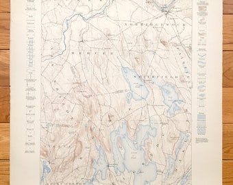 Antique Norridgewock, Maine 1898 US Geological Survey Topographic Map – Rome, Mercer, Starks, Great Pond, North Pond, Smithfield, Vienna
