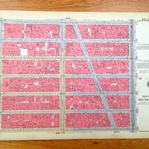 Antique Manhattan, New York Mapa del Libro de Tierras de Manhattan de 1934 de Bromley – Chelsea, NoMad, Koreatown, Midtown South Central, Rose Hill NY NYC