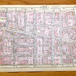 Mappa antica di Manhattan, New York dal Manhattan Land Book di Bromley del 1925 - Tribeca, Soho, Chinatown, Little Italy, Lower East Side, Canal NYC