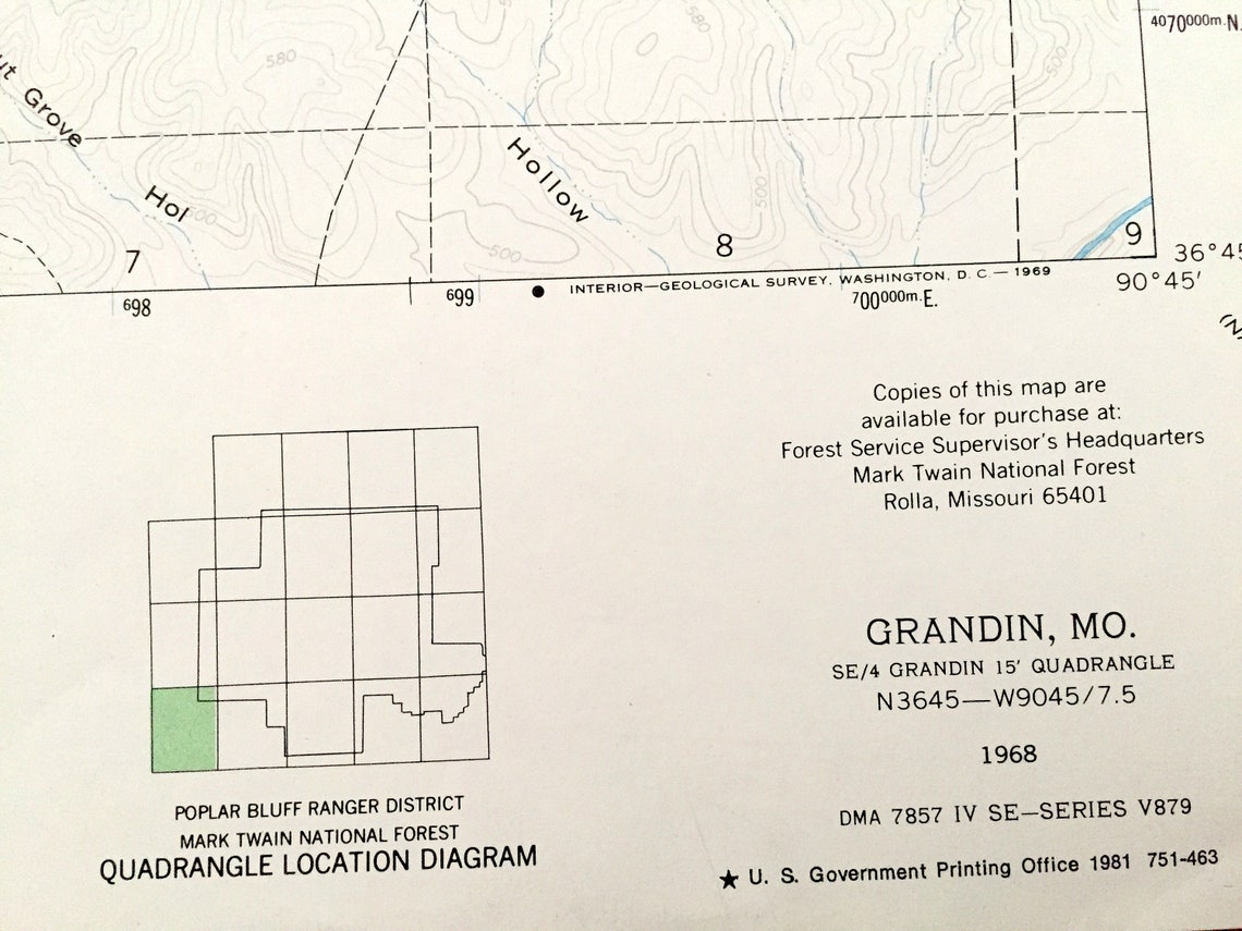 Antique Grandin Missouri 1968 US Geological Survey Etsy