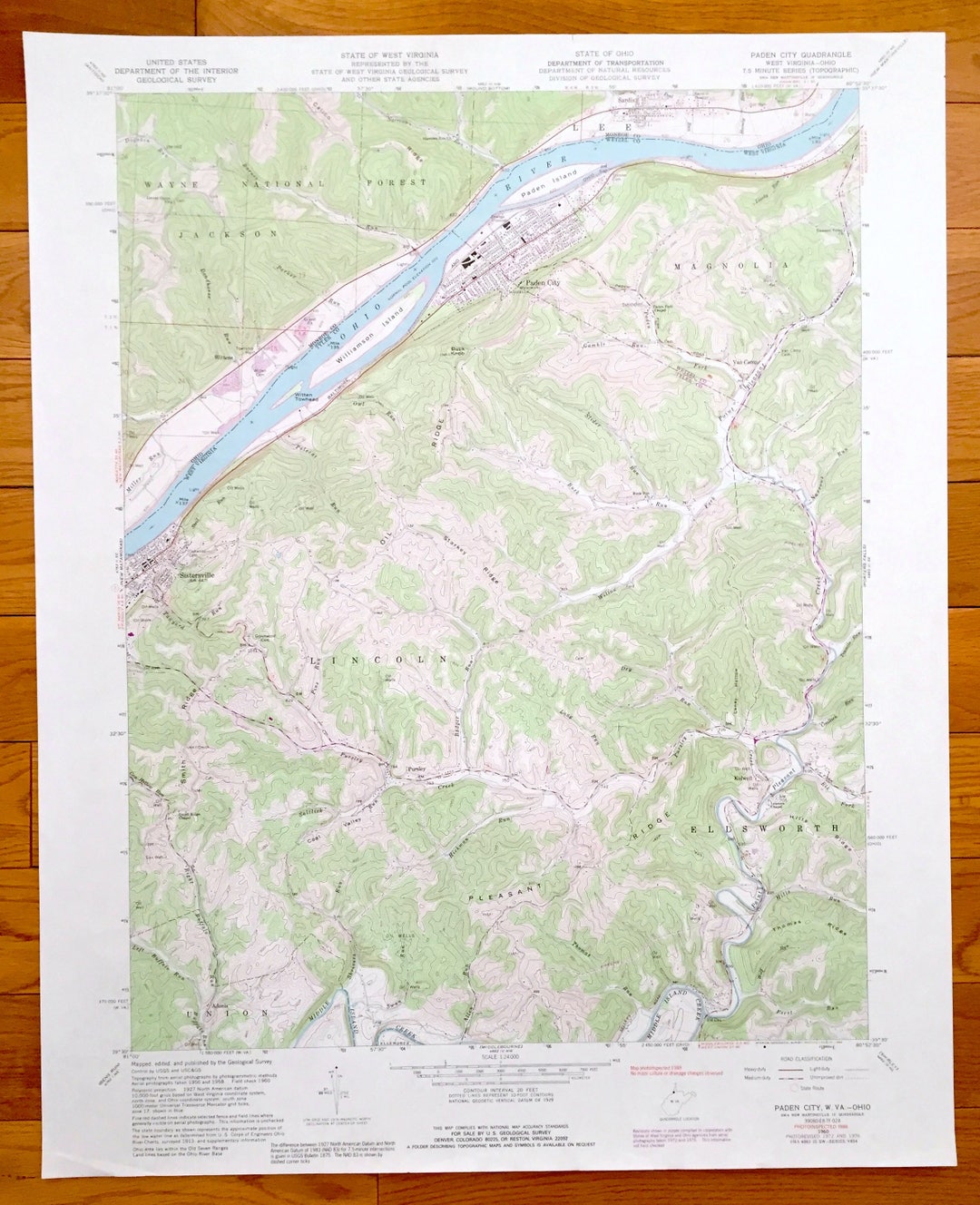 Antique Paden City, West Virginia & Lee, Ohio 1960 US Geological Survey