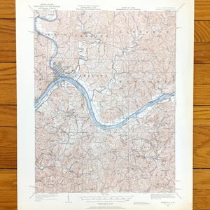 Antike Marietta, Ohio 1924 US Geologische Untersuchung Topographische Karte - Washington County, OH, Wood Pleasants County, Muskingum River, Reno, WV