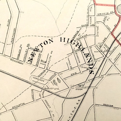 Antique 1891 Newton, Massachusetts Street Map from George H Walker & Co sales – Middlesex County, Watertown, Boston, Brighton, Waltham, MA
