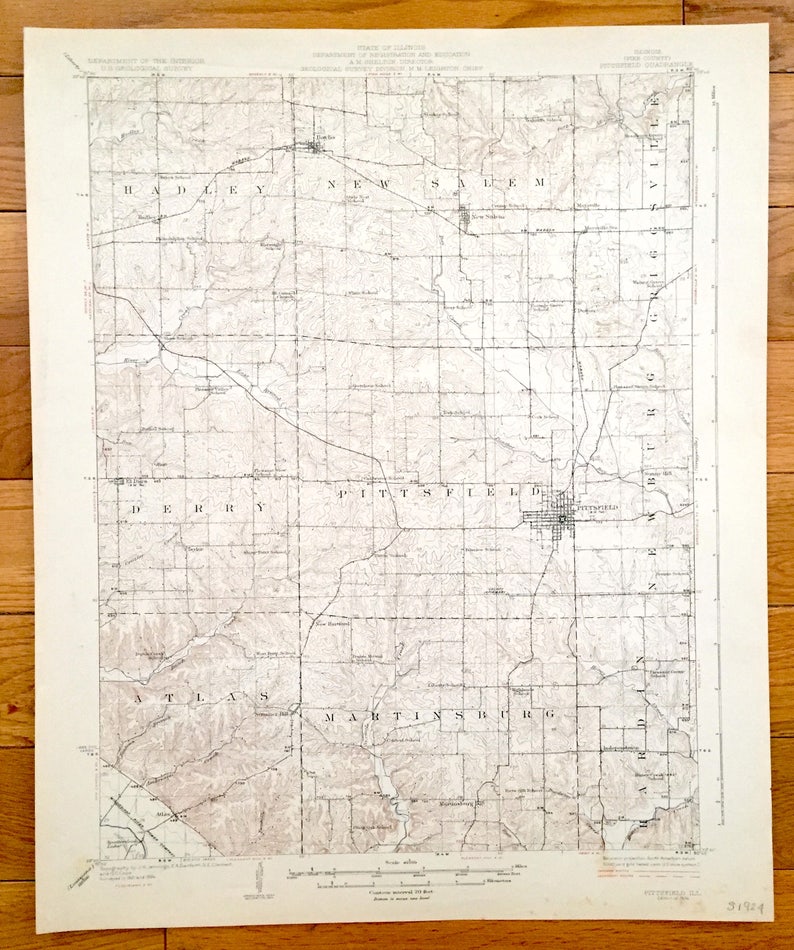 Illinois 1926 US Geological Survey Topographic Map \u2013 Baylis Griggsville Pike County New Salem Newburg Derry Antique Pittsfield Atlas