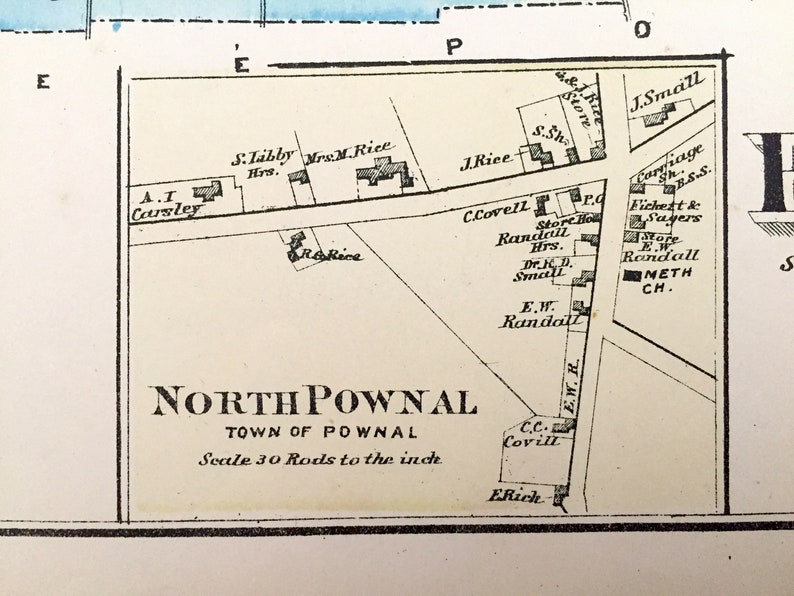 Antique 1871 Pownal Maine Map From F.W. Beers Atlas of Etsy