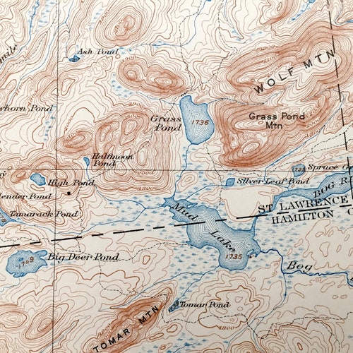 Shops Antique Cranberry Lake, New York 1921 US Geological Survey Topographic Map – Adirondacks, Wanakena, Fine, Webb, Clifton, Newtown Falls, NY
