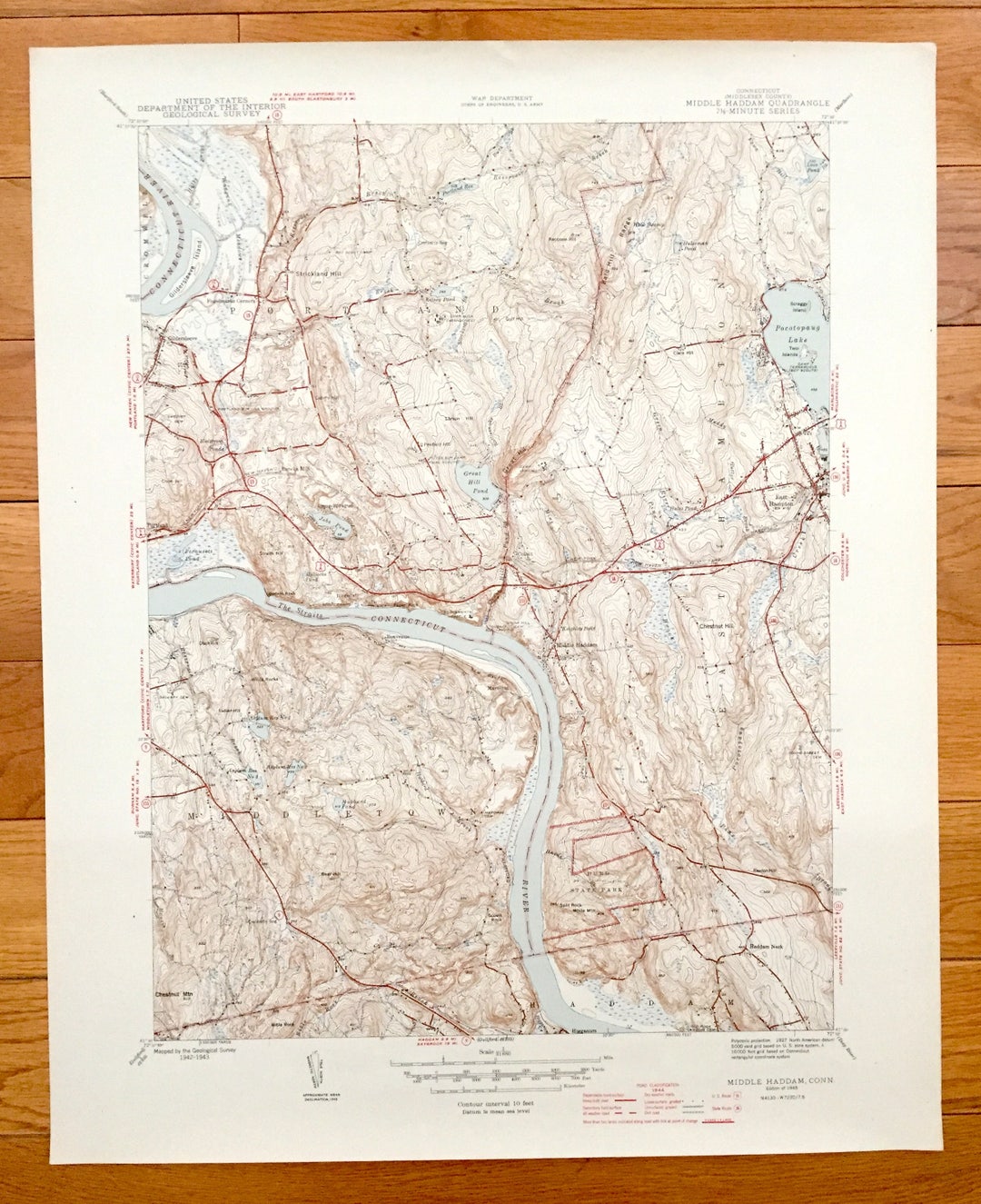 Antique Middle Haddam, Connecticut 1945 US Geological Survey