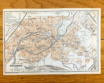 Antique 1911 Strasbourg, France, Map From Baedekers Guide Atlas
