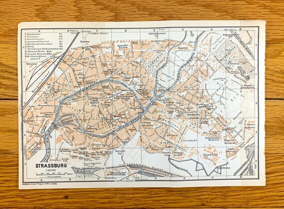 Antique 1911 Strasbourg, France, Map From Baedekers Guide Atlas