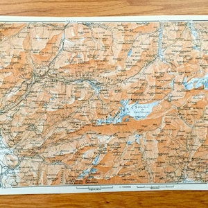 Antieke 1913 Aigle, Zwitserland Kaart van Baedekers Gids Atlas - Ollon, Monthey, Muraz, Collombey, Sion, Conthey, Villanueve, Roche, Saviese