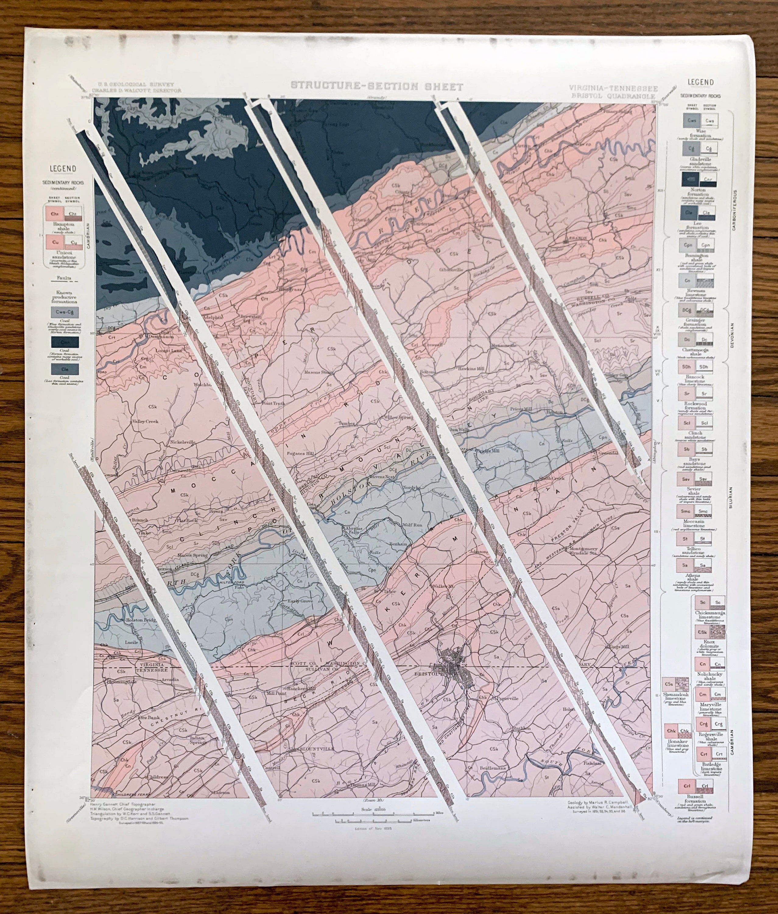 Antique Bristol, Tennessee 1899 US Geological Survey Topographic Map – Wise, Scott, Washington Sullivan Russell County Blountville, VA TN