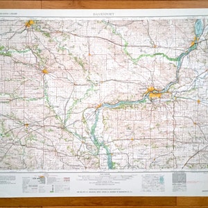 Mapa topográfico antiguo de Davenport, Iowa, 1962, del Servicio Geológico de EE. UU.: Cedar Rapids, Clinton, Bettendorf, Wapello, Muscatine, DeWitt y Tipton