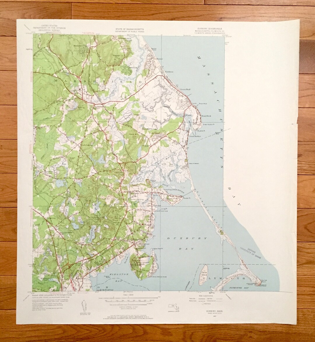 Antique Duxbury, Massachusetts 1947 US Geological Survey Topographic